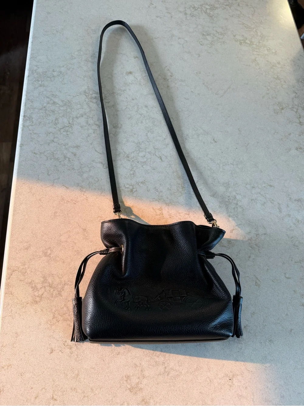 Coach Black Leather Drawstring Shoulder Bag Authentic